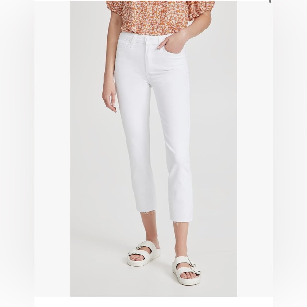 PAIGE Women's Cindy High Rise Straight Leg Crop Jean crisp white raw hem